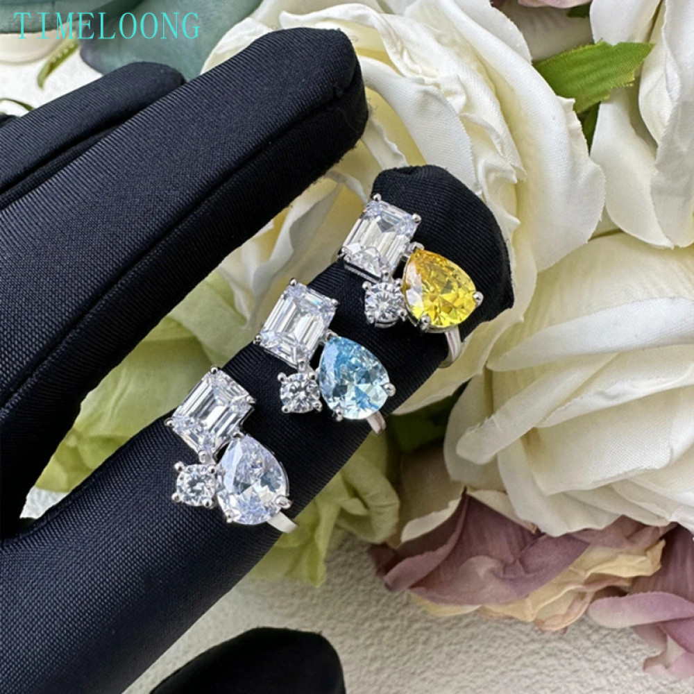 7*9 MM Pear Cut Lab สร้าง Sapphire Aquamarine Gems 925 เงินสเตอร์ลิงแหวนแต่งงานเครื่องประดับ Fine