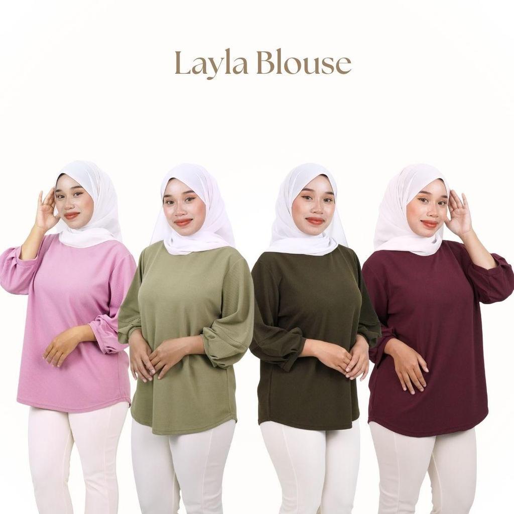 AMIABLY.LAYLA เสื้อออกแบบ Mempuanyai พัฟ dibahagian วัสดุผ้าฝ้ายวาฟเฟิล Selsa dipakai harian