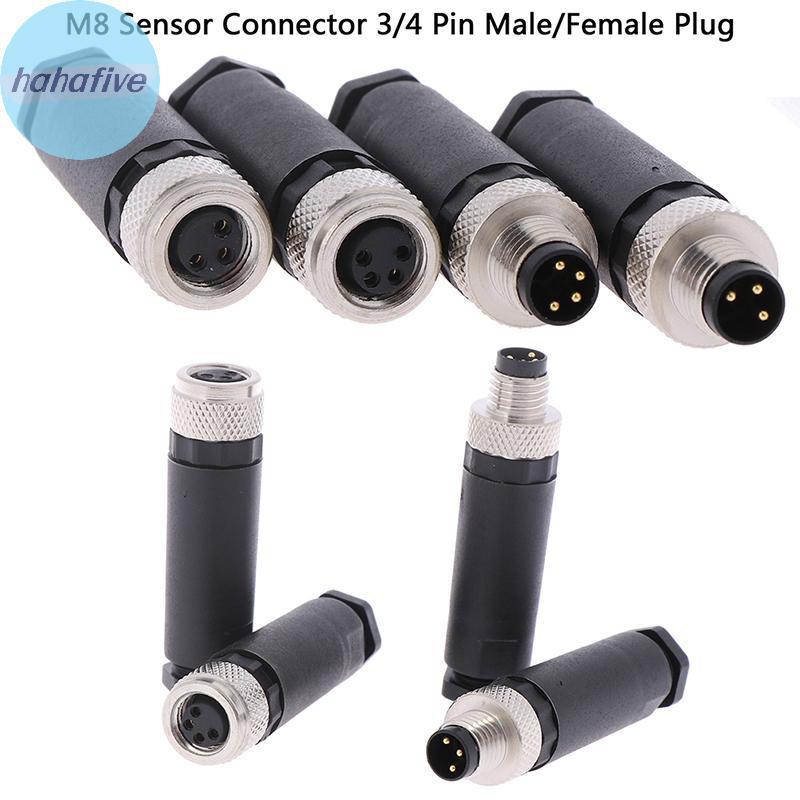 HAHA 1 PC M8 Sensor Connector 3/4 Pin ปลั๊กมุมตรงชาย/หญิง TH