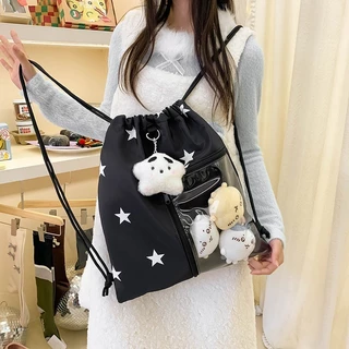 COD กระเป๋าสะพายคู่ Drawstring (ไม่รวมตุ๊กตา) ความจุขนาดใหญ่ พิมพ์ดาว กระเป๋าเป้สะพายหลัง Drawstring