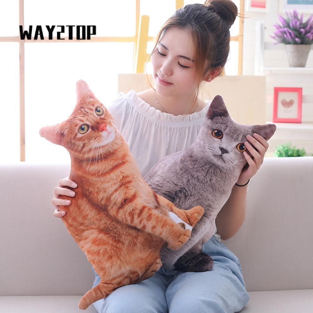 WAY2TOP จําลองแมว Plushie หมอน,นุ่มการ์ตูนตุ๊กตาแมวที่สมจริง,ของขวัญวันเกิด Plush Kawaii ตุ๊กตาสัตว์ของเล่นเบาะสําหรับเด็กหญิง