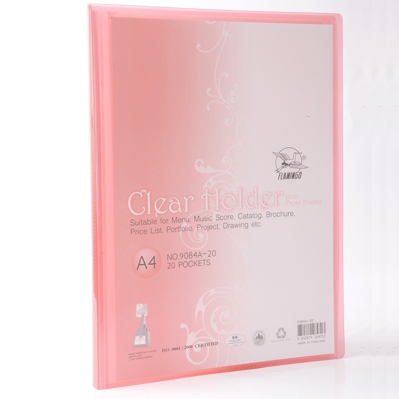 FLAMINGO แฟ้มโชว์เอกสาร A4 สีชมพู (20 ซอง/ 9084)