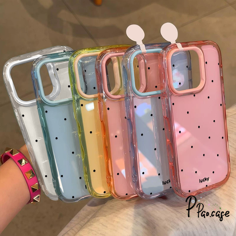 เคสTPU เคสเจลลี่ลอน ลายจุด คำLuckyสไตล์มินิมอลกันกระแทก เข้ากับ IPhone 11 17 13 16 12 14 15 Pro Max 14 12 13 Pro 15 Plus