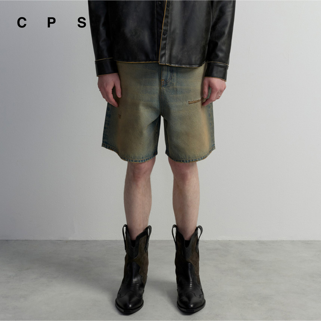 CPS กางเกงยีนส์ขาสั้นสียีนส์ฟอกอ่อน ผู้ชาย LIGHT BLUE WASHED JEANS SHORTS รุ่น C26WGMA057 (AW26#A1)