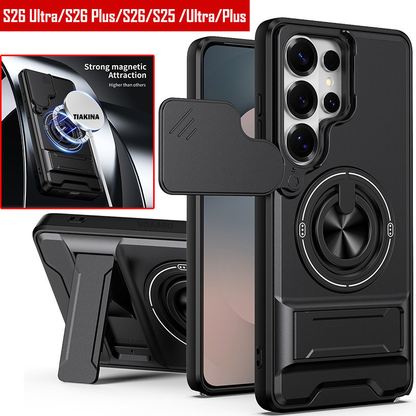 หมุนสไลด์เลนส์ Funda สําหรับ Samsung Galaxy S26 Ultra S25 Plus 5G กรณีแหวนแม่เหล็กขาตั้งเกราะสนับสนุ