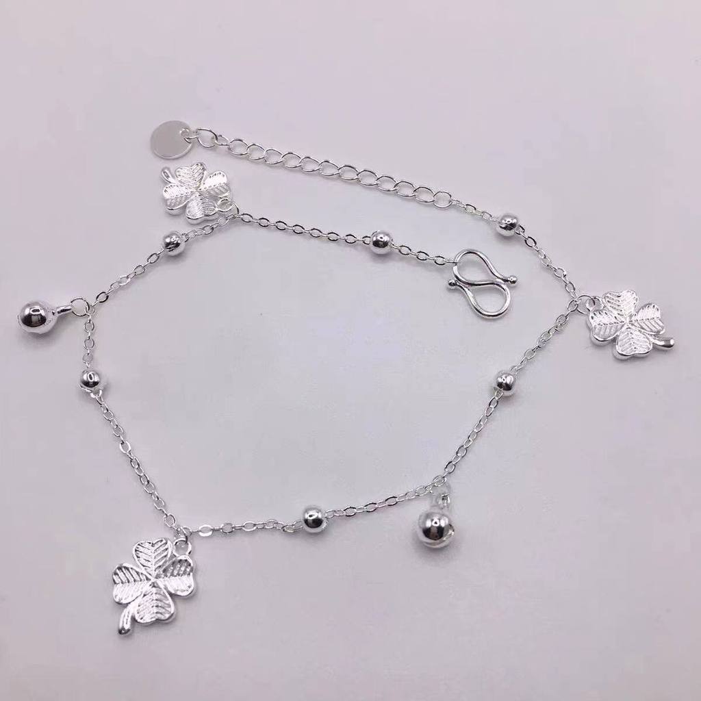 多色ส9999四叶草脚款碎银两件脚链简小体体孩子遮阳女众S9999โคลเวอร์สี่ใบกําไลข้อเท้าเงินหักหลายช่องว่าง