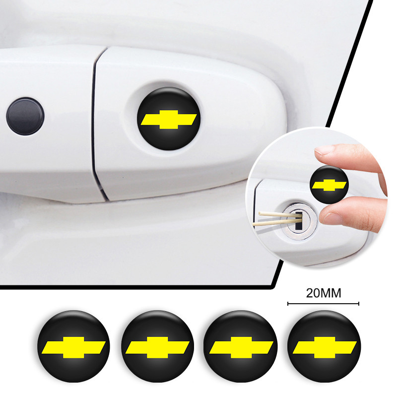 4PCS 20 มม.รถประตูล็อค Eye สติกเกอร์ป้องกันฝุ่นสติกเกอร์สําหรับ Chevrolet Cruze Sonic Silverado Trax