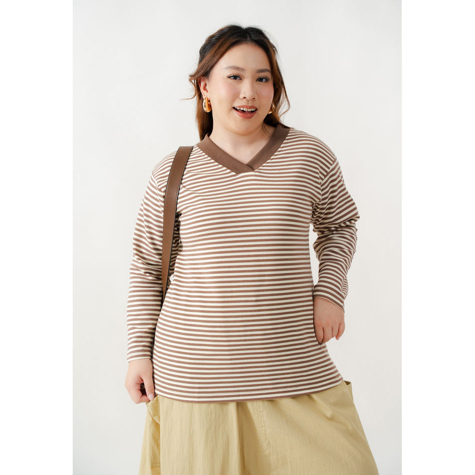 เสื้อลายทางแขนยาวคอวี Abena