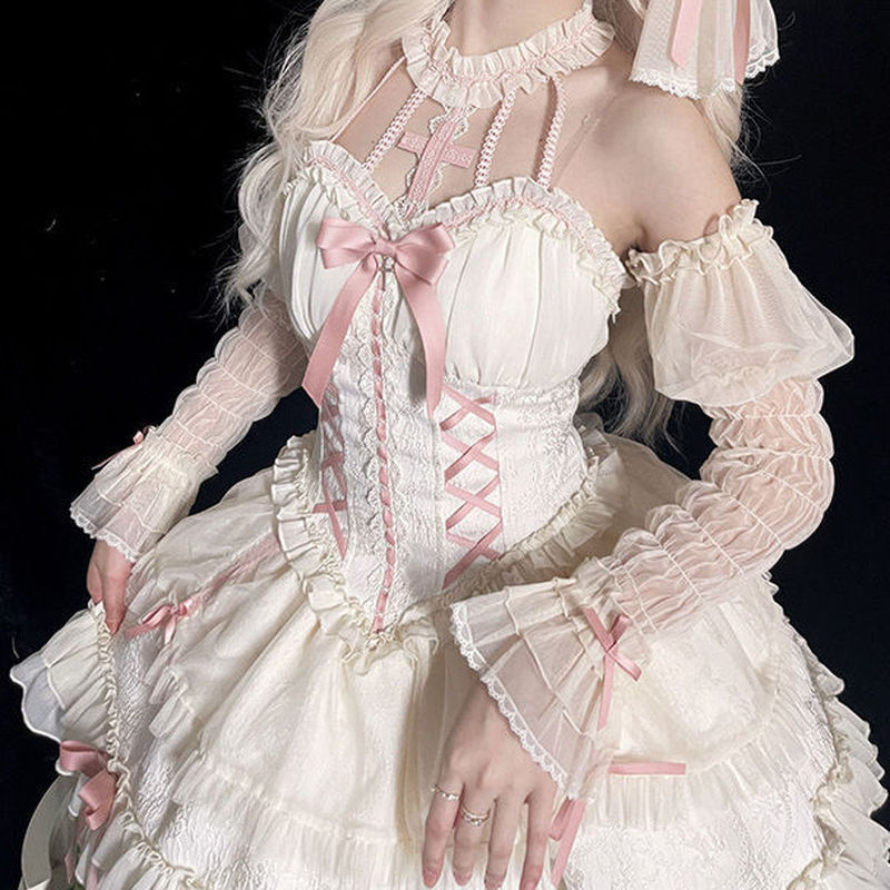 Ji lolita Gothic Dark Cross ดอกไม้ชุดแต่งงานบัลเล่ต์ชุด lolita ดอกไม้ Bud Dress