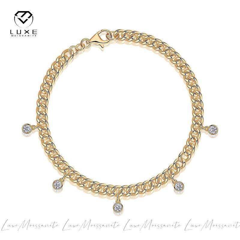 จริง Moissanite 3 มม.6.5 มม. Bubble Design รอบตัดสีขาว D สร้อยข้อมือคิวบา S925 เงินสเตอร์ลิง Q6437 ก