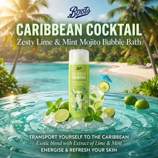 Boots Caribbean Cocktail Zesty Lime & Mint Mojito Bubble Bath 300ML บู๊ทส์ บับเบิ้ล บาธ