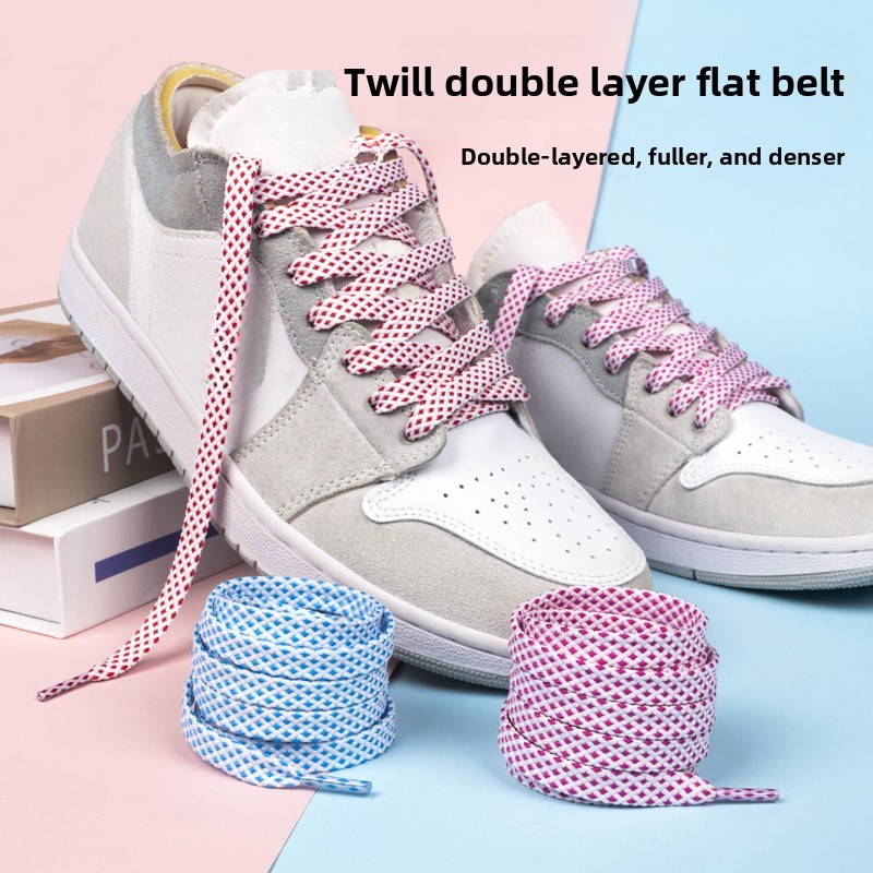 1.0 ซม. Double Layer Twill Dot เชือกผูกรองเท้าแบนสีสันสดใสสําหรับรองเท้าผ้าใบกีฬาลําลอง 1 คู่