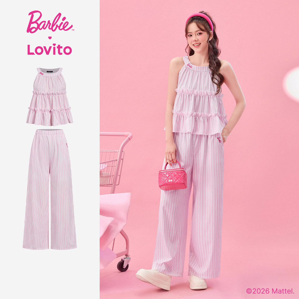 Barbie™ X Lovito แคชชวล เสื้อลําลองหรือกางเกงลําลองลายกระเป๋าสําหรับฤดูใบไม้ผลิ/ฤดูร้อน เสื้อหรือกางเกงผู้หญิง เกาหลี อินเทรนด์ PSBL2PAD031