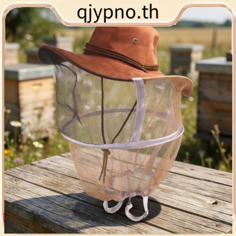[qjypno] การเลี้ยงผึ้ง Anti-Bite หมวกใบหน้าและคอปก Bee Net Hood อุปกรณ์ความปลอดภัยสีน้ําตาล