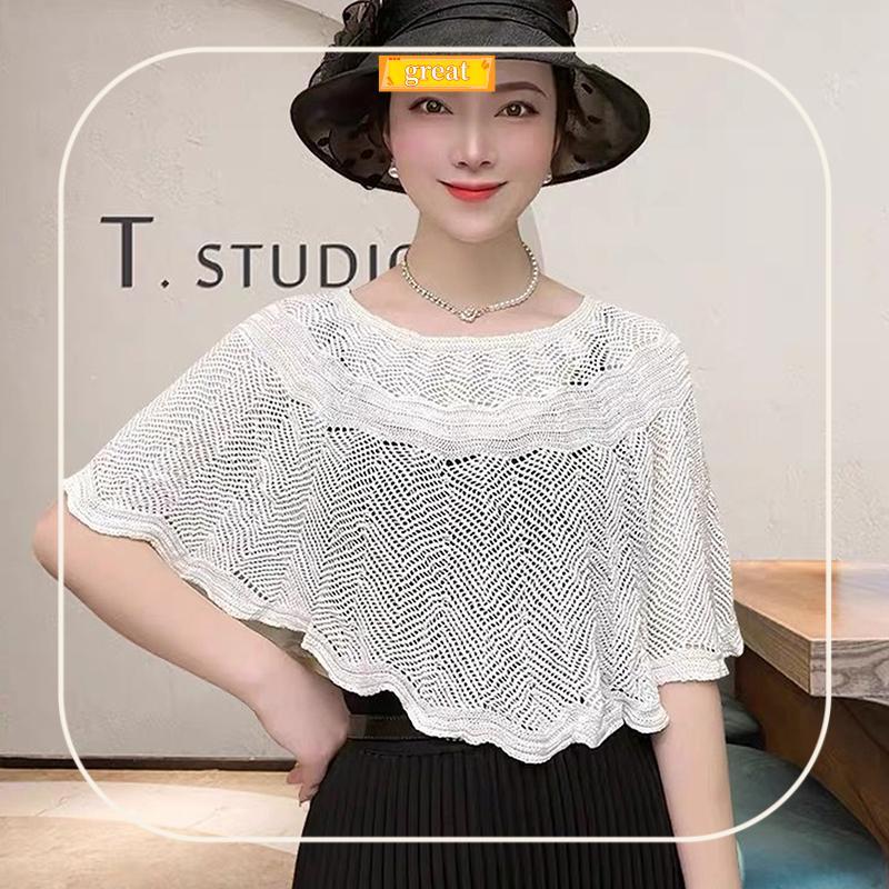 SPING ผู้หญิงถัก Hollow ผ้าฝ้ายผ้าคลุมไหล่ผ้าพันคอเสื้อฤดูร้อนฤดูใบไม้ร่วง Elegant สุภาพสตรี Sun Protection เสื้อคลุม Smo DDC
