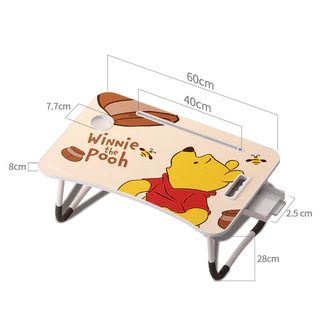 Disney โต๊ะมีลิ้นชักแบบพกพา ลิขสิทธิ์แท้ โต๊ะพับญี่ปุ่น 60x40 ซม. พร้อมลิ้นชักและที่วางแก้ว พกพาสะดวก ไม่ต้องประกอบ