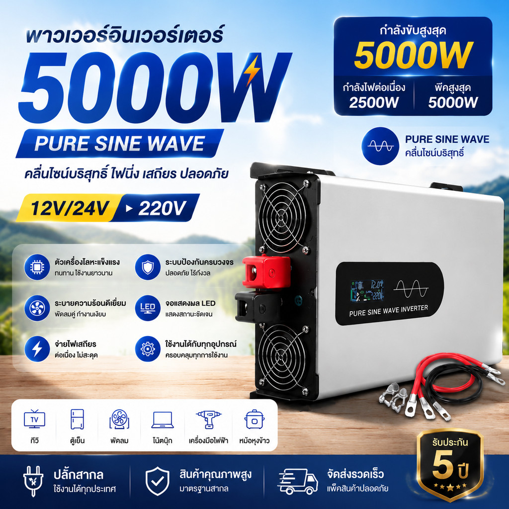 DA Power Inverter 5000wรุ่น12v/24VตัวแปลงไฟDC TO AC220V อินเวอร์เตอร์เพียวซายเวฟ Inverter pure sine 