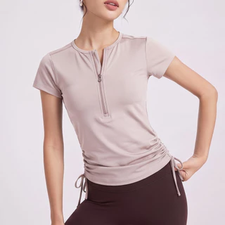 AirActive Leisure Casual Yoga Sports T-shirt Short Sleeves Zip And Side Drawstrings Moisture-wicking