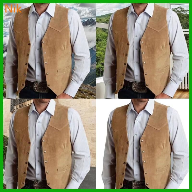 Men's Suedes Vest Cowboy Style Western Waistcoat Casual Slim Fit Suit Vest