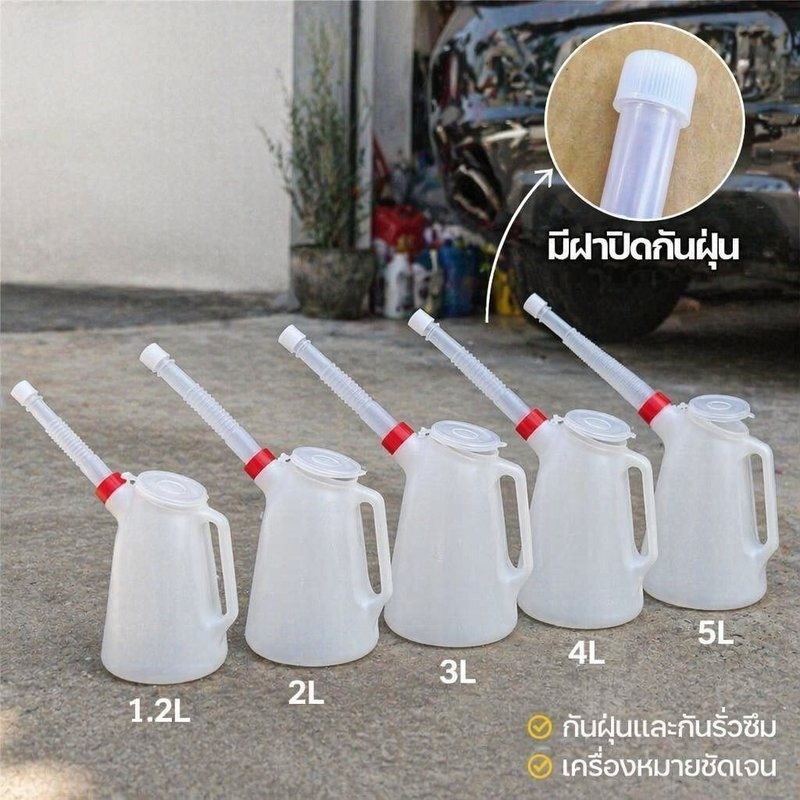 COD กระบอกเติมน้ำมัน ปากยาว กันรั่ว มีฝาปิดกันฝุ่น พลาสติกหนา มีขีดบอกระดับ 1 2 5 ลิตร