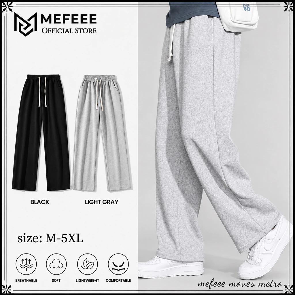 MEFEEE กางเกงวอร์มขากว้างทรงหลวม Unisex กางเกงกีฬาอเนกประสงค์สีดําสีเทา