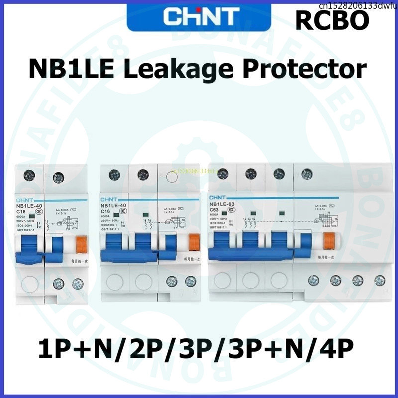 CHINT NB1LE อุปกรณ์ป้องกันการรั่วไหลของปัจจุบัน 1P + N 2P 3P 4P 3P + N 10A 16A 20A 25A 32A 40A 63A R