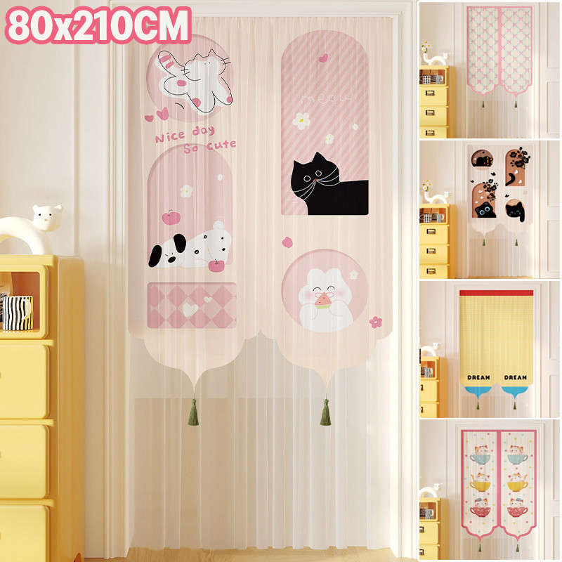 ม่านประตู ม่านประตูครึ่ง 80x210CM แถมคันรอง ไม่ต้องเจาะรู ม่านประตูผ้าตาข่าย กันยุงและแมลงได้