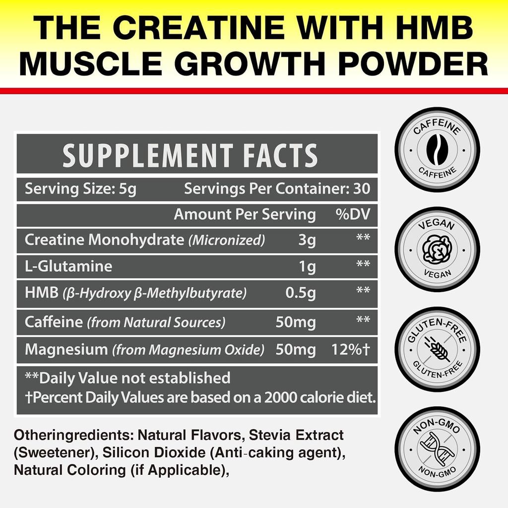 Creatine HMB, Creatine Powder for Men & Women, Micronized Monohydrate สําหรับ Muscle Growth & Recove