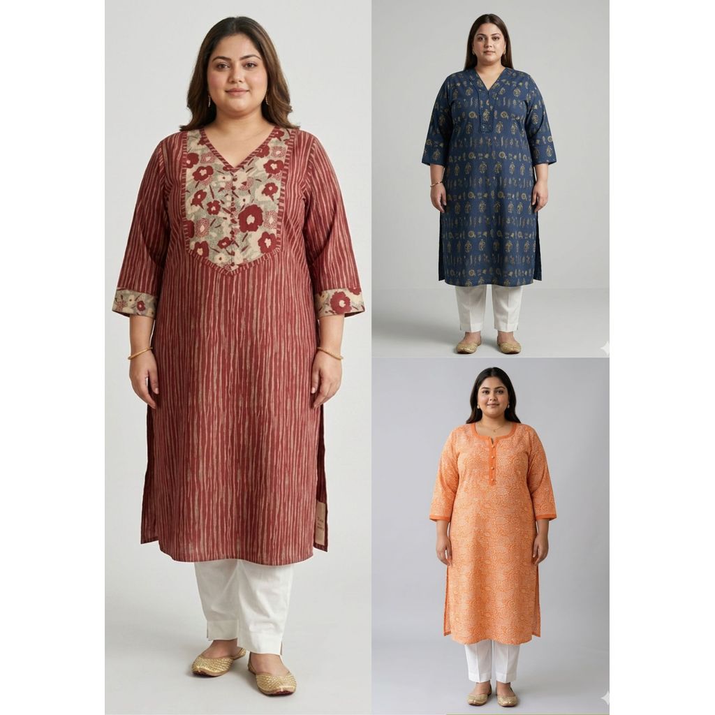 DEBAYU Plus Size Cotton Straight Kurti Top Size 4XL ถึง 8XL