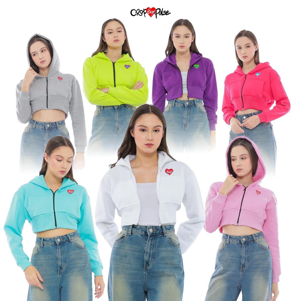 เพียงพอสําหรับวันนี้ /KUIY,- CropPulse Hoodie Crop Zipper เย็บปักถักร้อยผู้หญิงขนแกะ Crop Hoodie