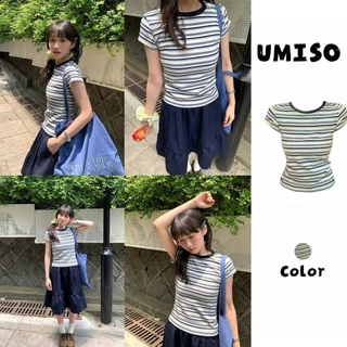 UMISO ส่งไวจากไทย เสื้อยืดลายทางแฟชั่นเกาหลี เนื้อผ้านุ่ม ใส่สบาย แมทช์กับทุกลุค