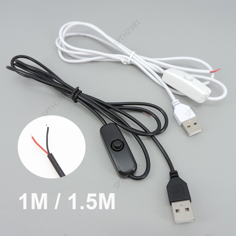 5V USB 2.0 ปลั๊กชายสายต่อพร้อมสวิตช์ 2 ขา 2 สายไฟสายไฟ DIY TH29B1