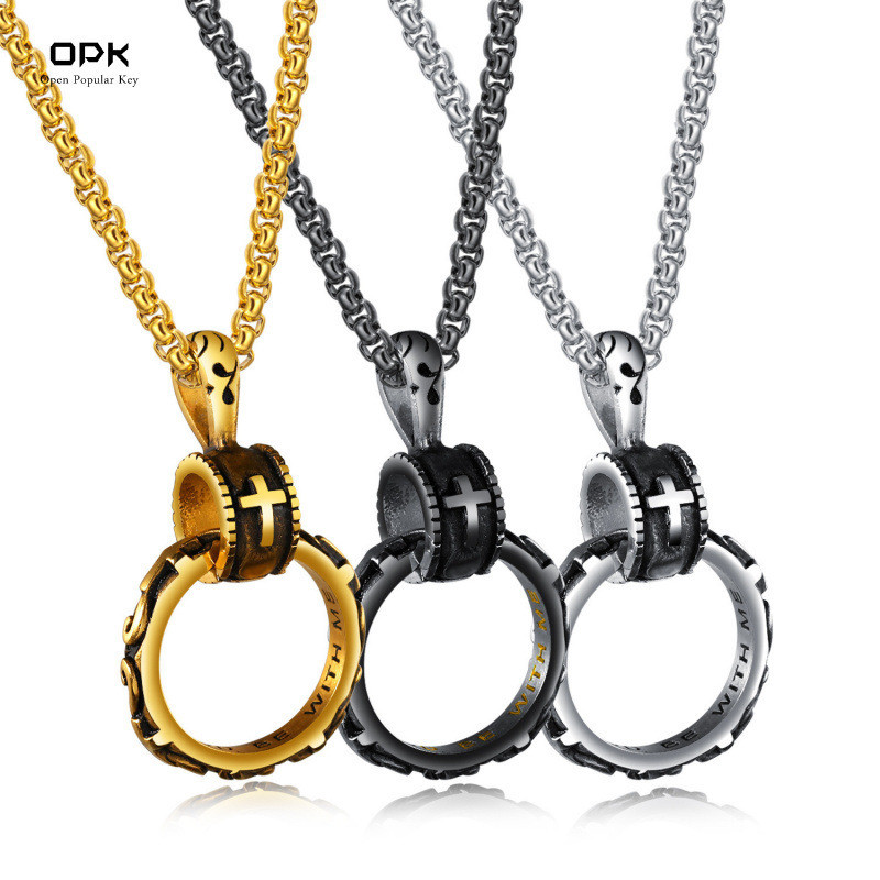 OPK Retro สร้อยคอผู้ชายสแตนเลสที่ไม่ซ้ํากัน Street Hip-Hop Cross สร้อยคอเหล็กไทเทเนียม