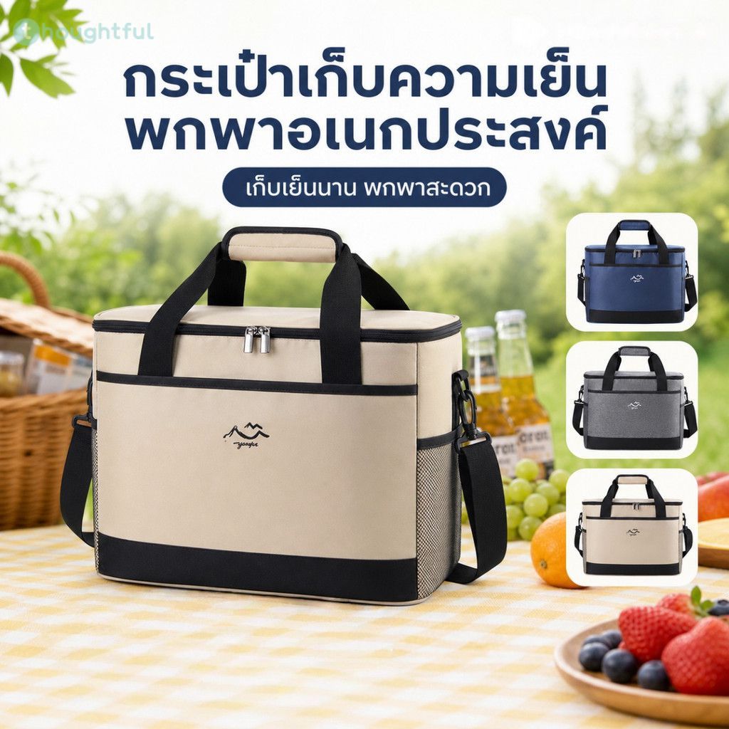 กระเป๋าเก็บความเย็นขนาดใหญ่สำหรับกิจกรรมกลางแจ้ง กันน้ำ ฉนวนสองชั้น เหมาะสำหรับปิกนิกและแคมป์ปิ้ง