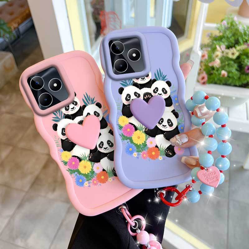 3 ชิ้น (Happy Pandaเคสโทรศัพท์+Lanyard+Stand) เหมาะสําหรับRealme C53 สบายรู้สึกElegant Realme C53/C5