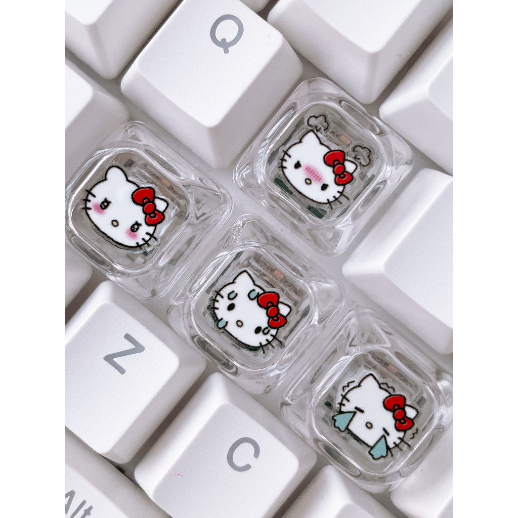 Keycaps DIY keycap valorant Kitty Kitty Kitty Cat Kuromi เปียโนน่ารัก Expression Keycap โปร่งแสงเรซิ