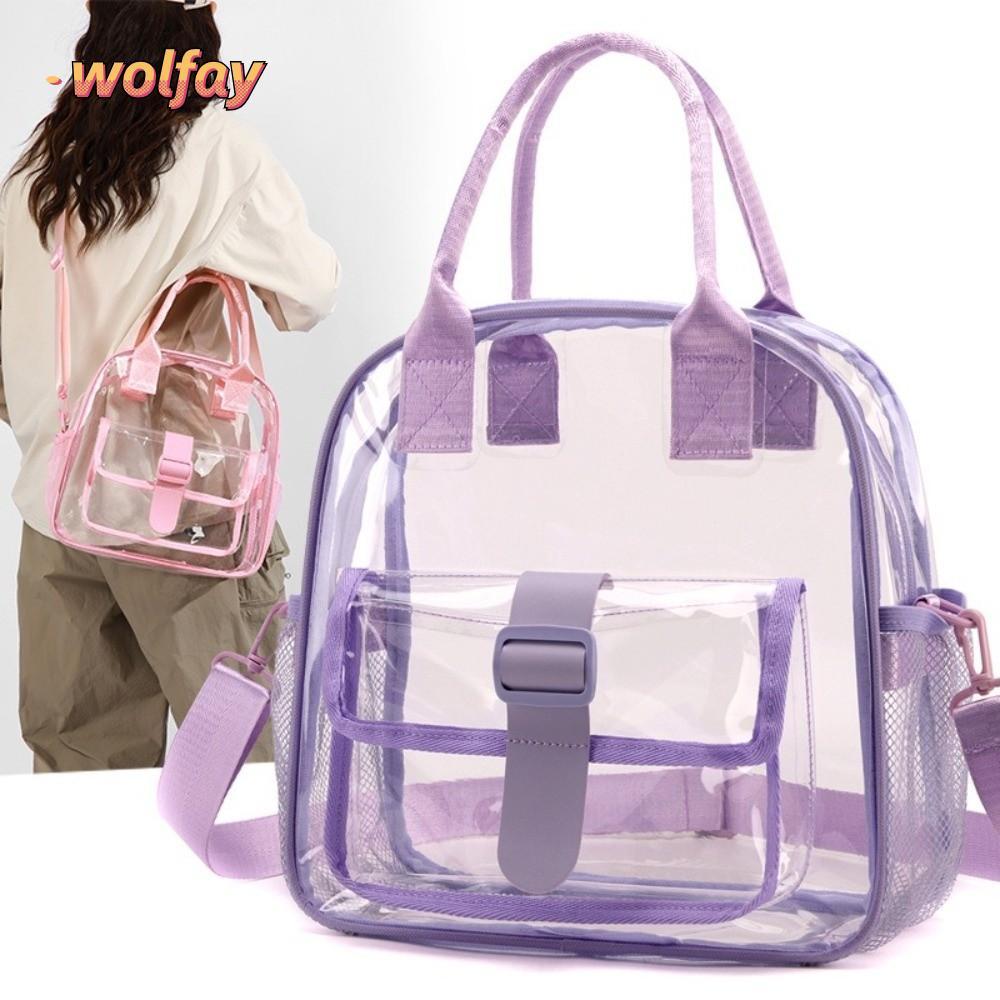 YOLANDA กระเป๋า Messenger, ซิปโปร่งใส PVC กระเป๋าสะพาย, Fshion พร้อมสายรัดไหล่สีความจุขนาดใหญ่กระเป๋าสะพายข้างผู้หญิง