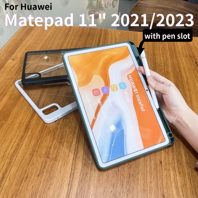 พร้อมช่องเสียบปากกาสําหรับ Huawei 2023 MatePad 11 2021 DBY-W09 DBY-W09 DBR-W00 อะคริลิคโปร่งใสกรณี
