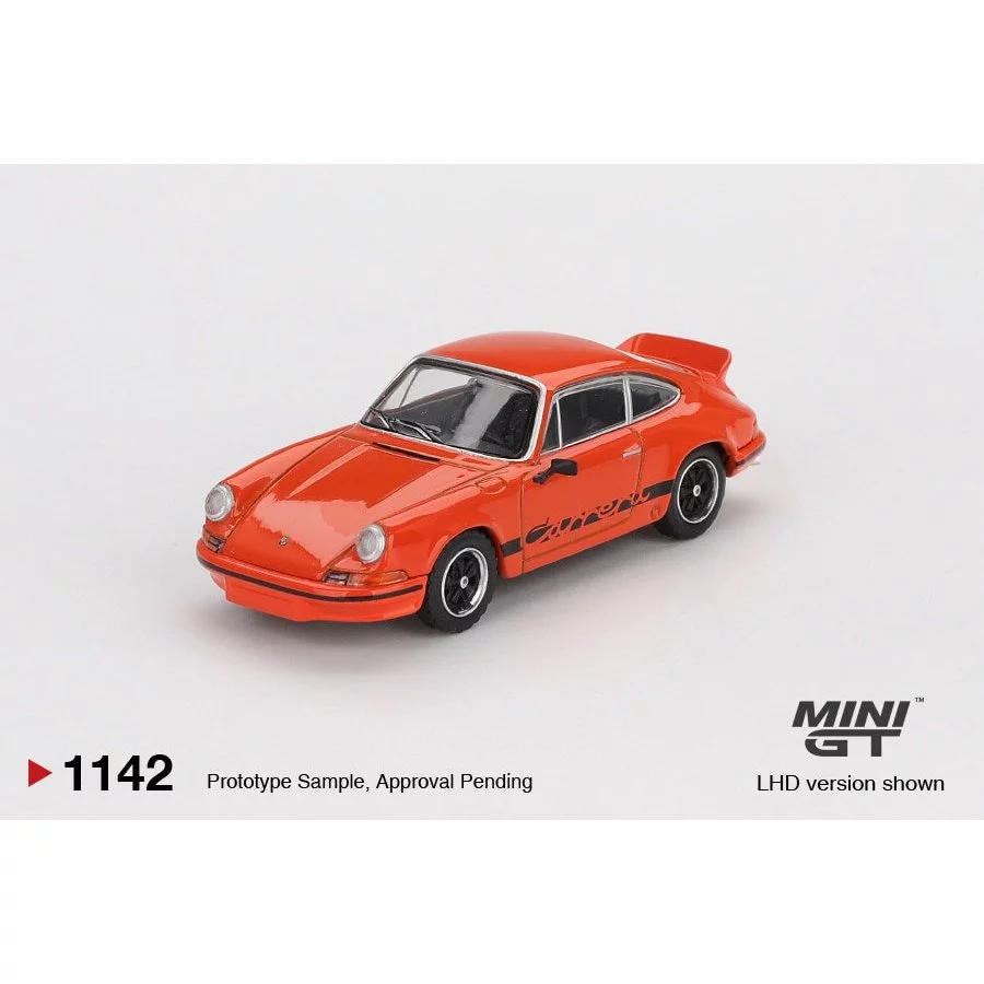 MINI GT No.1142 Porsche 911 Carrera RS 2.7 Tangerine with Black Livery MGT01142