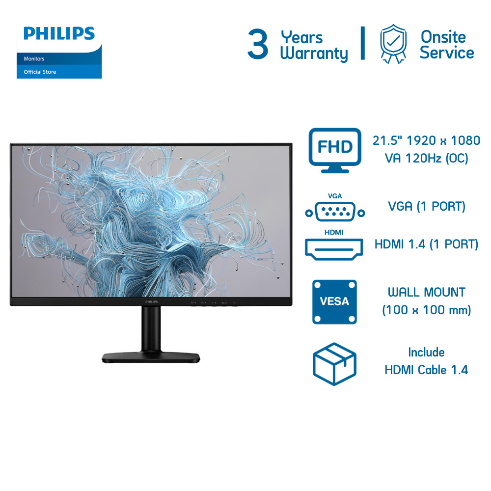 PHILIPS 22E2N1100L/67 MONITOR (จอมอนิเตอร์) 21.5" VA FHD 120Hz (OC) 4ms