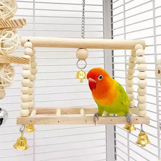 DELIG> 8ชิ้นผสมนกแก้วนกของเล่นParrotการฝึกอบรมของเล่นไม้ธรรมชาติParrot Swing Perchของเล่นBird Cage Climbสัตว์เลี้ยงอุปกรณ์Nice
