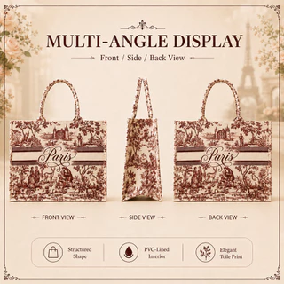 กระเป๋าโท้ทผ้าแคนวาส พรีเมียม Luxury French Toile de Jouy Aesthetic Tote Bag Women