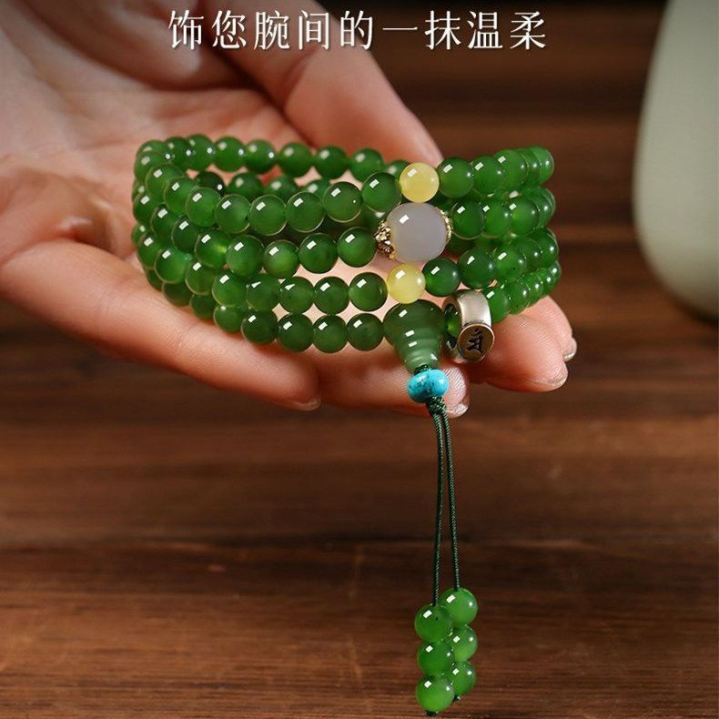 สร้อยข้อมือสร้อยข้อมือ 3yy Benming ปีหยกมือสไตล์ Multi-Circle Jasper ขายร้อน Hetian ผักโขมสีเขียว 10