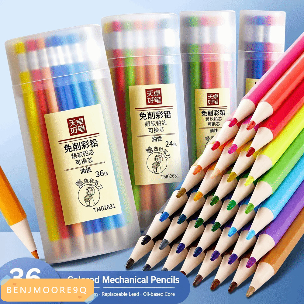 BENJMOORE9Q 12/18/24/36 สีดินสอสี, Retractable Refillable Oil Color Pencils, Refillable Hexagonal Ba