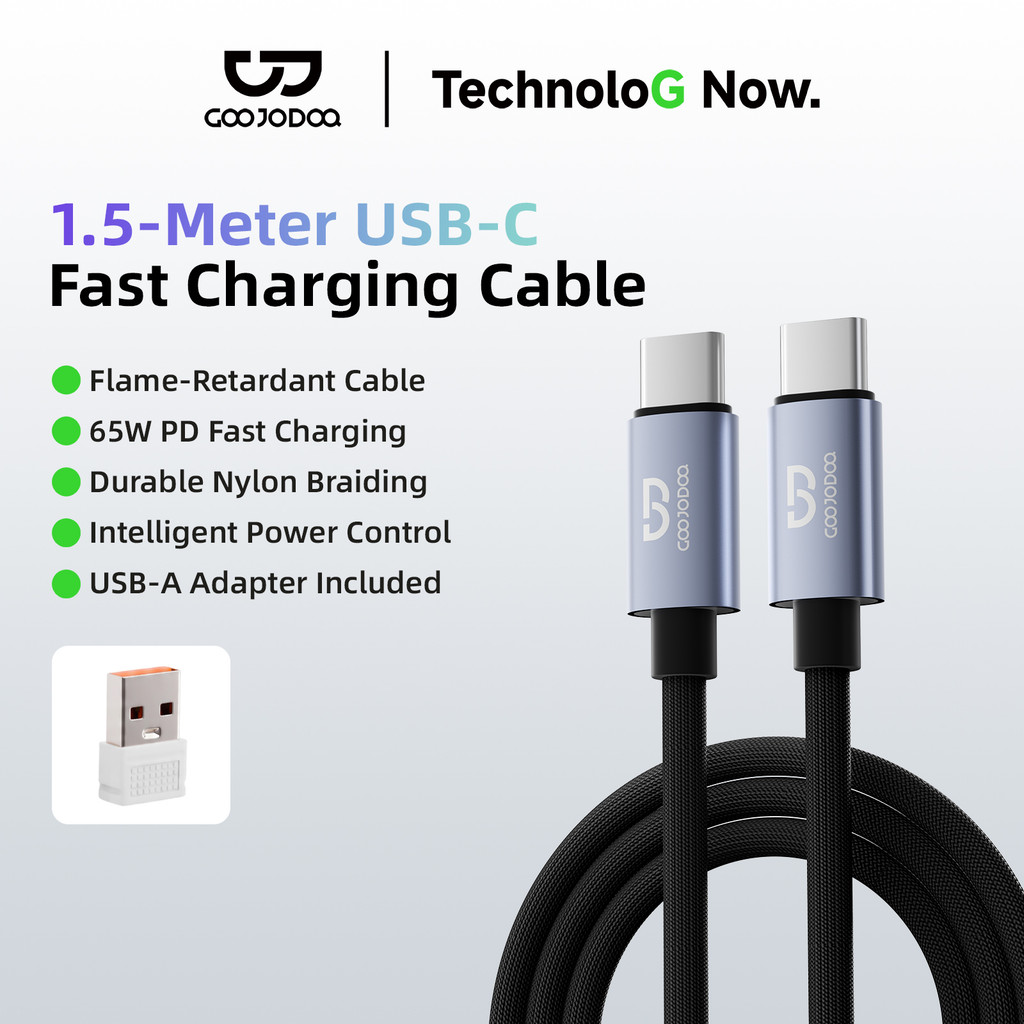 GOOJODOQ 65W PD Fast Charging สาย Flame-retardant Universal Dual USB-C อินเทอร์เฟซคุณภาพสูงออกแบบถักยาว 1.5 ม.