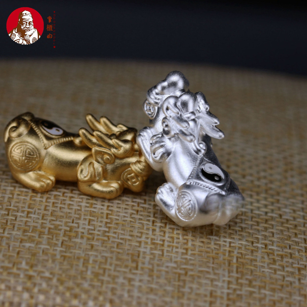 S999 เงินสเตอร์ลิง Pixiu Tai Chi Pixiu DIY สร้อยข้อมือสร้อยคอลูกปัด 999 เงินแท้อุปกรณ์เสริมขายส่ง