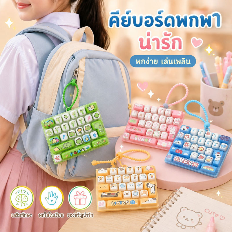 พวงกุญแจคีย์บอร์ด 26ปุ่ม ของเล่นกดคลายเครียด กดเพลิน สไตล์ Kawaii ห้อยกระเป๋า ของขวัญเด็ก
