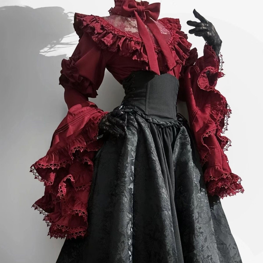 นาง Lolita Lolita Gothic สไตล์ Lolita กระโปรงยาวเสื้อเจ้าหญิง sk Gorgeous Elegant