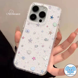 เคส IMD ลายดาวทะเล+หอยนางรม ป้องกันกระแทก สำหรับ IPhone 11 15 17 13 Air 16 12 14 Pro Max 15 14 16 Plusเคสรักน่ารัก
