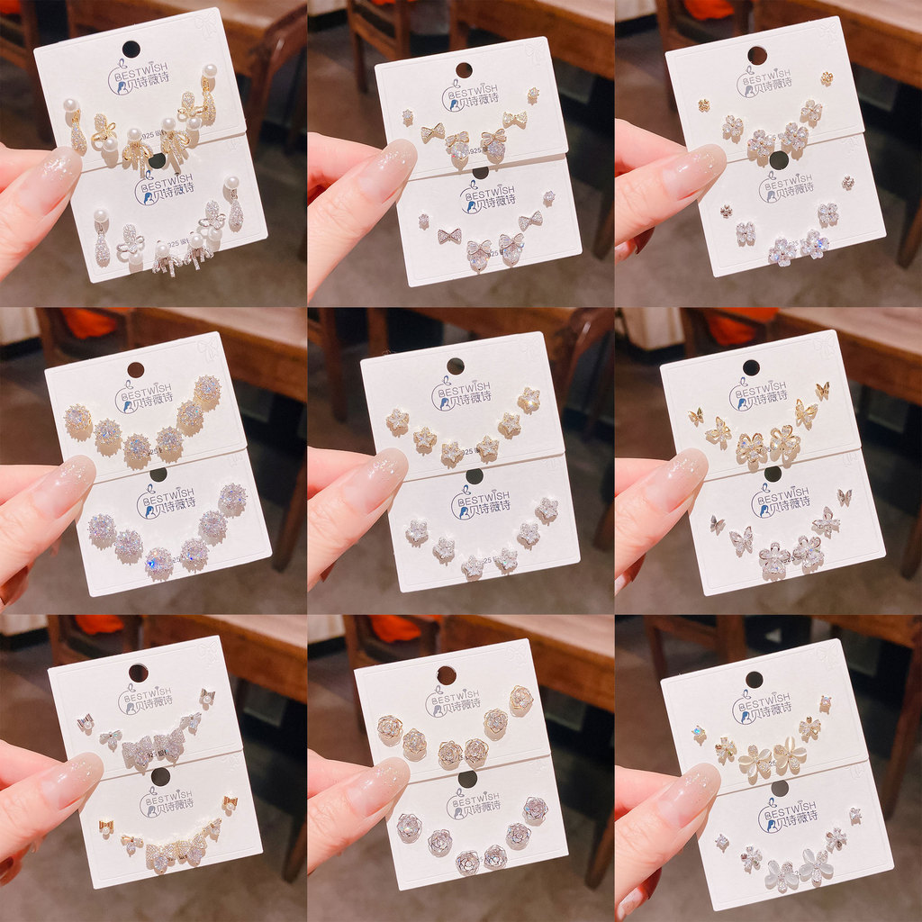Dainty Full Zircon ต่างหูสตั๊ดชุด, 925 เข็มเงินหรูหราคอลเลกชันเครื่องประดับ Commute